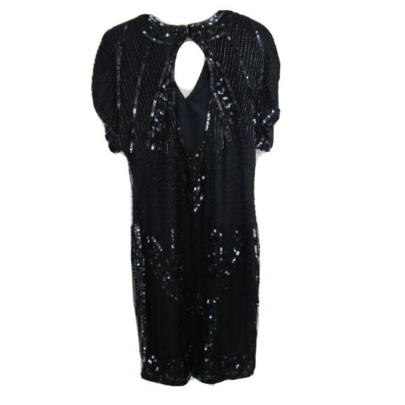 STENAY Vintage Art Deco Flapper Style Black Silk Sequins Dress - Picture 3 of 6
